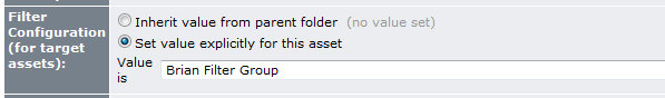 View of folder properties with filter group selected