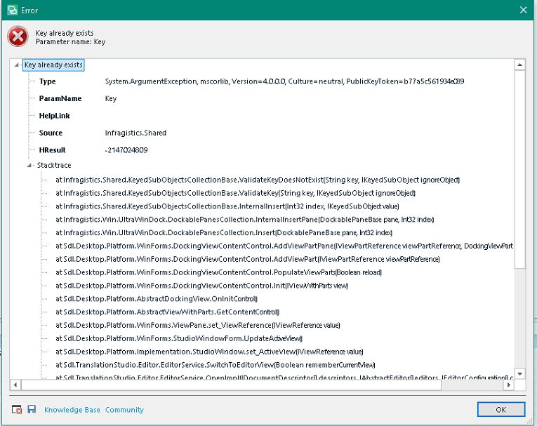 Error Message In Sdl Trados Studio Key Already Exists Parameter Name Key