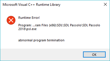 Error Message Microsoft Visual C Runtime Library Runtime Error Abnormal Program Termination When Importing A Translation Bundle In Passolo 18