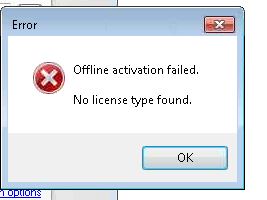 Offline activation failed. No license type found. Error[93]: The given ...