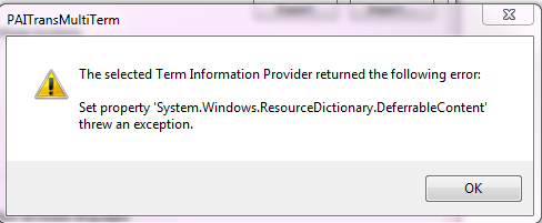 The selected Term Information Provider returned the following error
