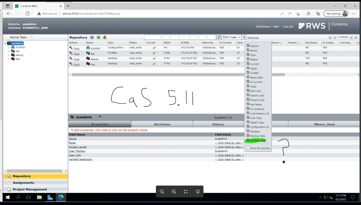 Missing all S1000D columns (which start after routing user)