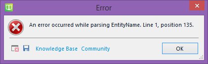An error occurred while parsing EntityName. Line X, position Y.