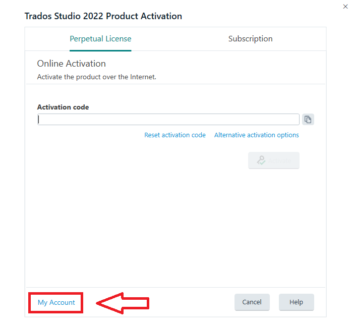 Online activation of a Single User License for Trados Studio 2022 and older