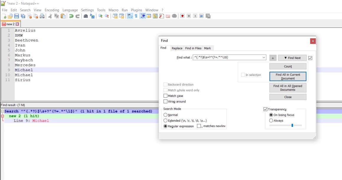 duplicate serach example